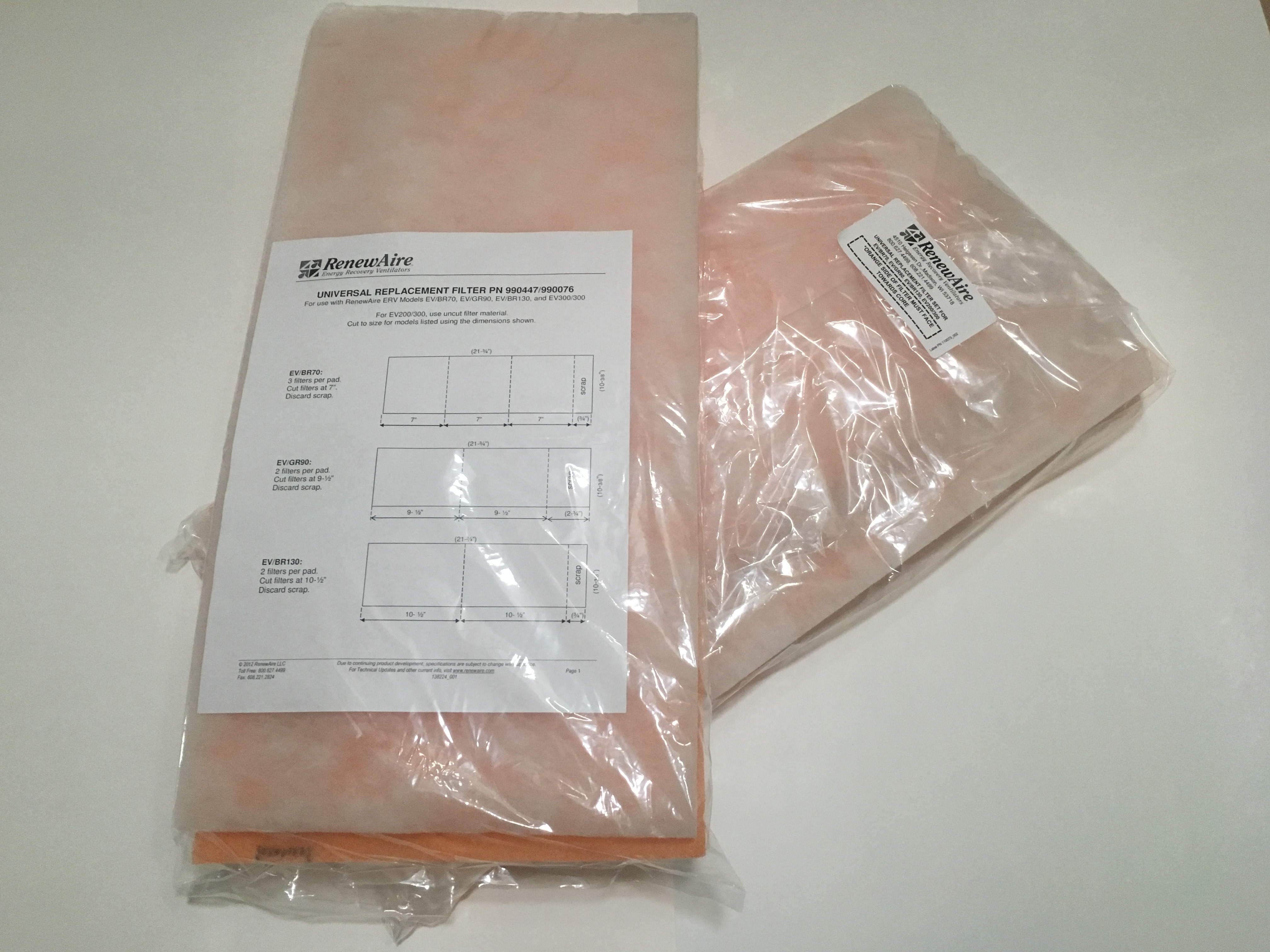 Renewaire Filters 3 Pack Filter 990447 EV70 EV90 EV90P